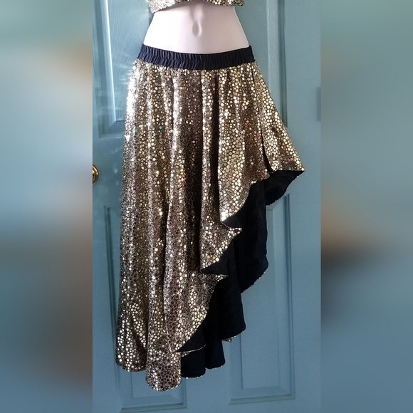 Gold Sequined Vest & Skirt Belly Dance Costume - Picture 3 of 5